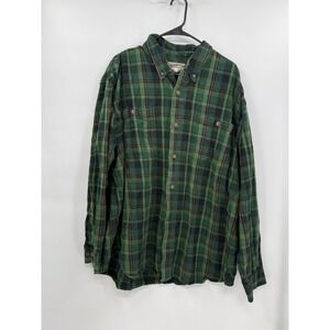 Duluth Trading Co 2XL Flannel Shirt Mens Green Black Plaid Long Sleeve Button Up